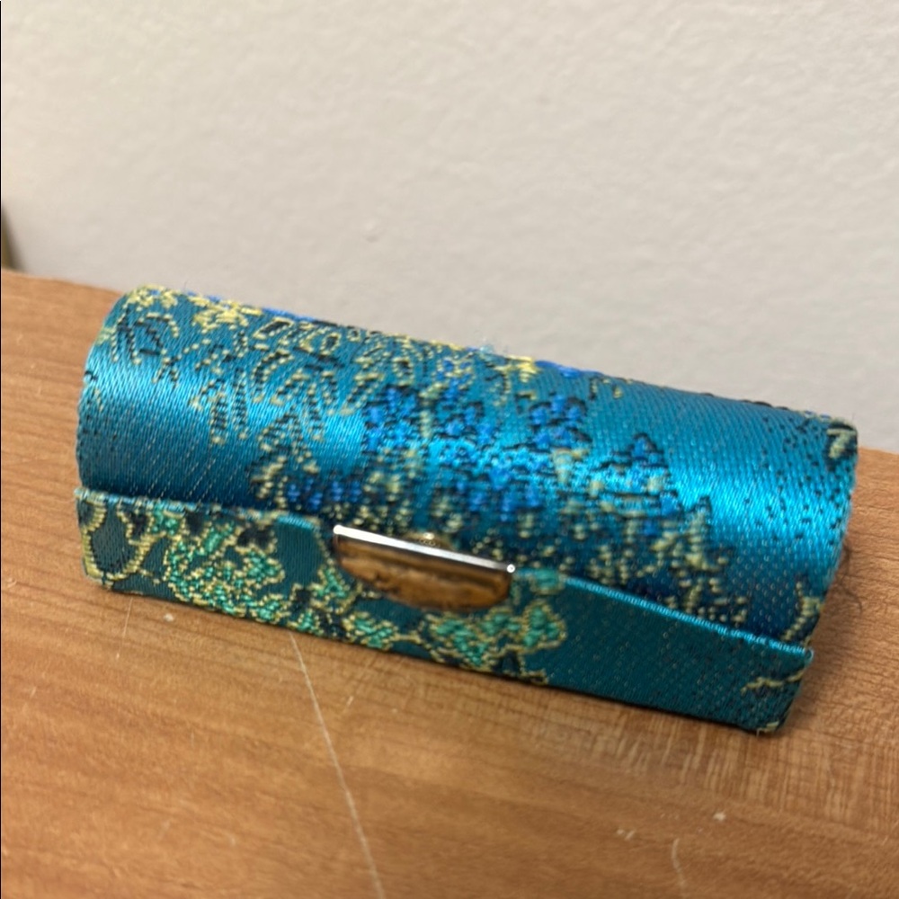 Elegant Blue and Gold Brocade lipstick Case